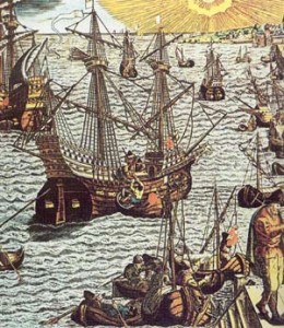 A treasure fleet is being loaded with riches. A treasure fleet is being loaded with riches.